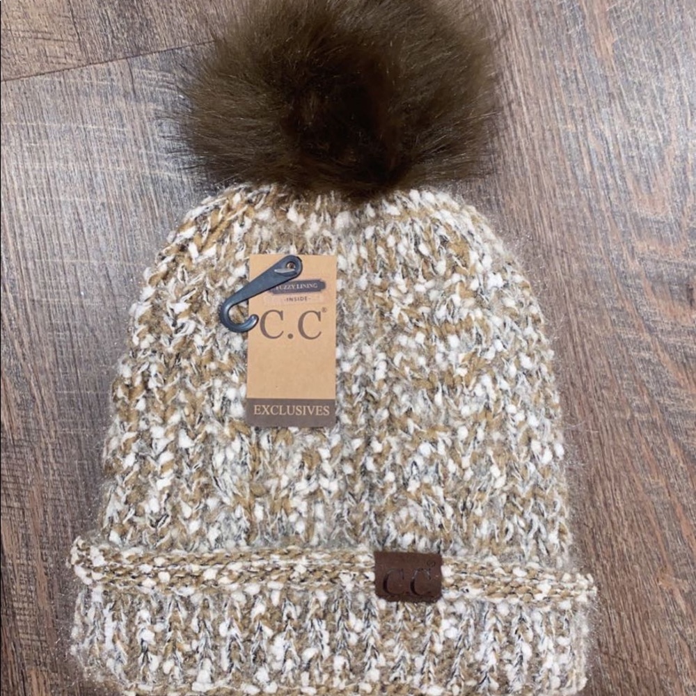 C.C tan and white beanie